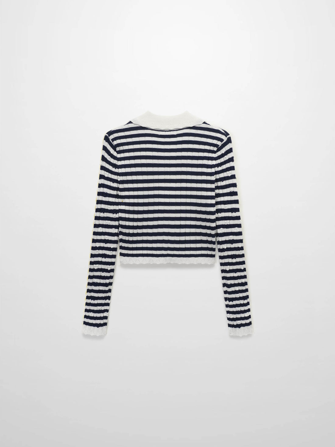 Striped Scalloped Edge Cardigan-Navy/White