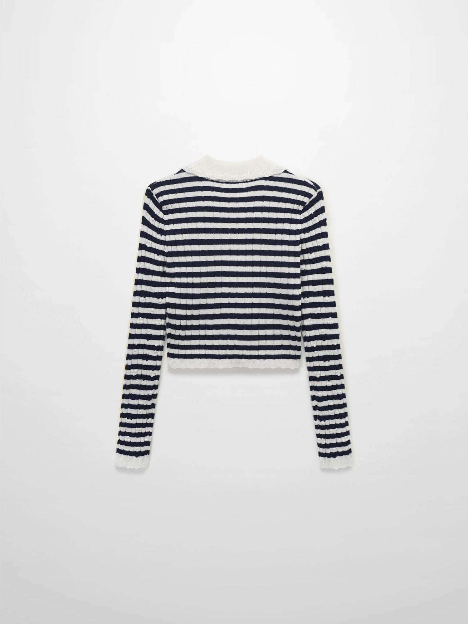 Striped Scalloped Edge Cardigan-Navy/White