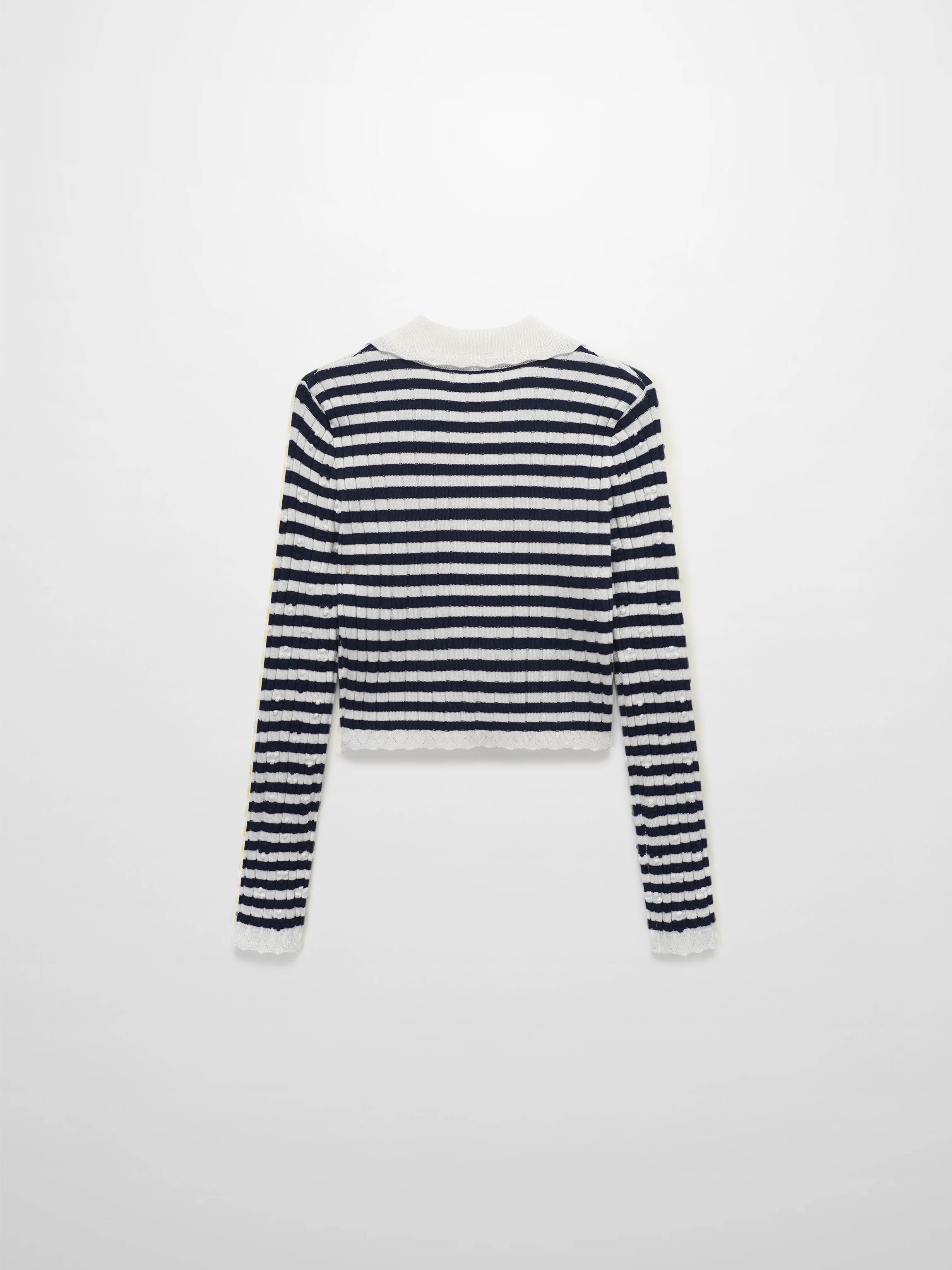 Striped Scalloped Edge Cardigan-Navy/White