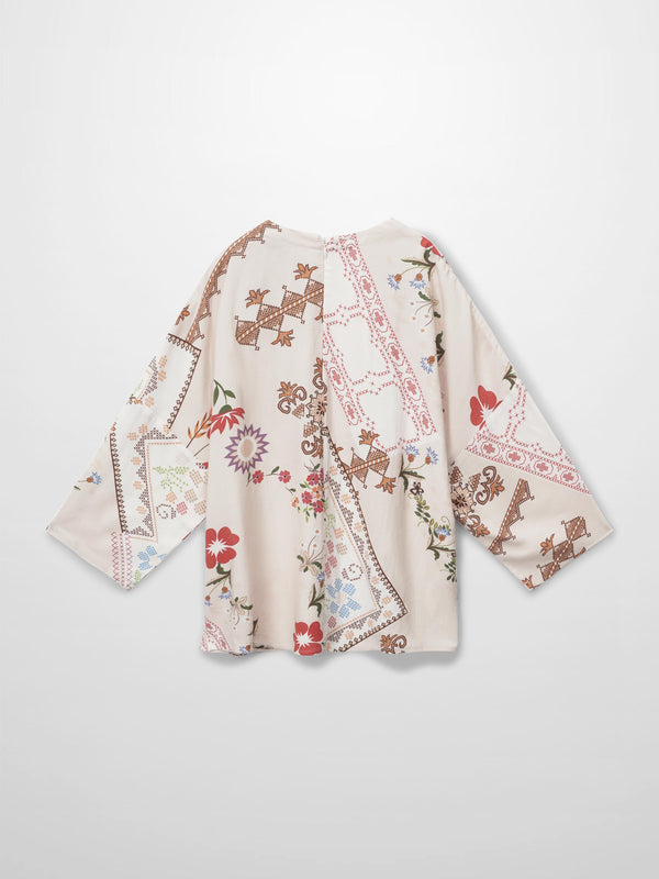 Linen Blend Crop Swing Top-Aztec Floral