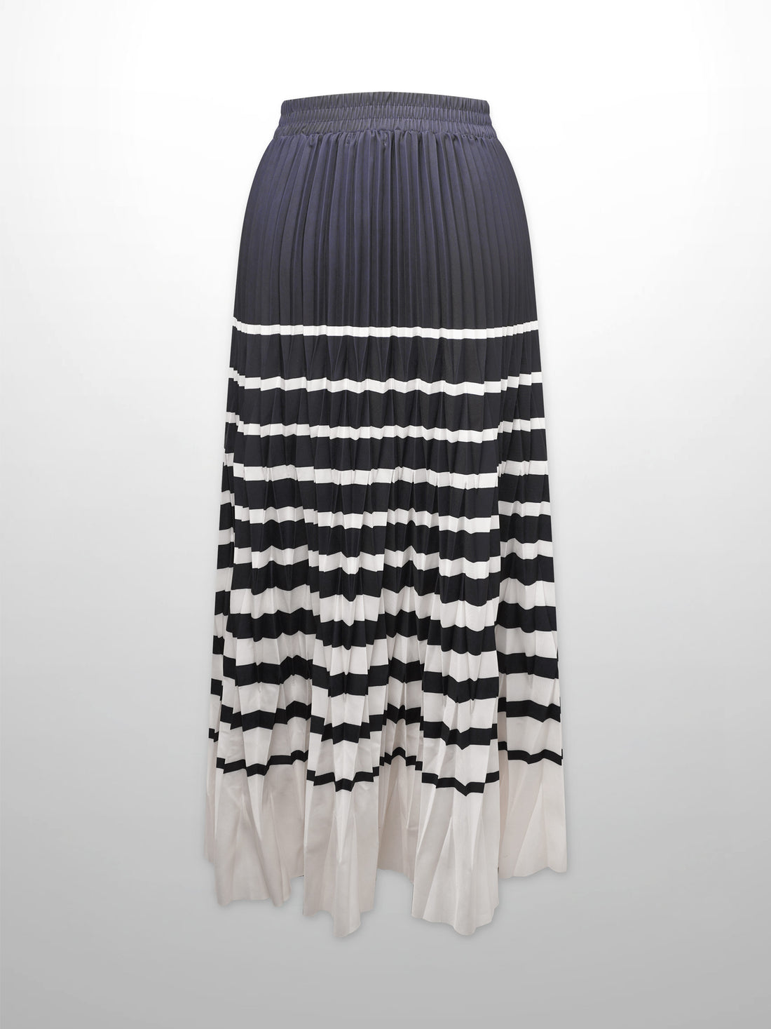 Mix Pleat Striped Skirt-Navy/Cream