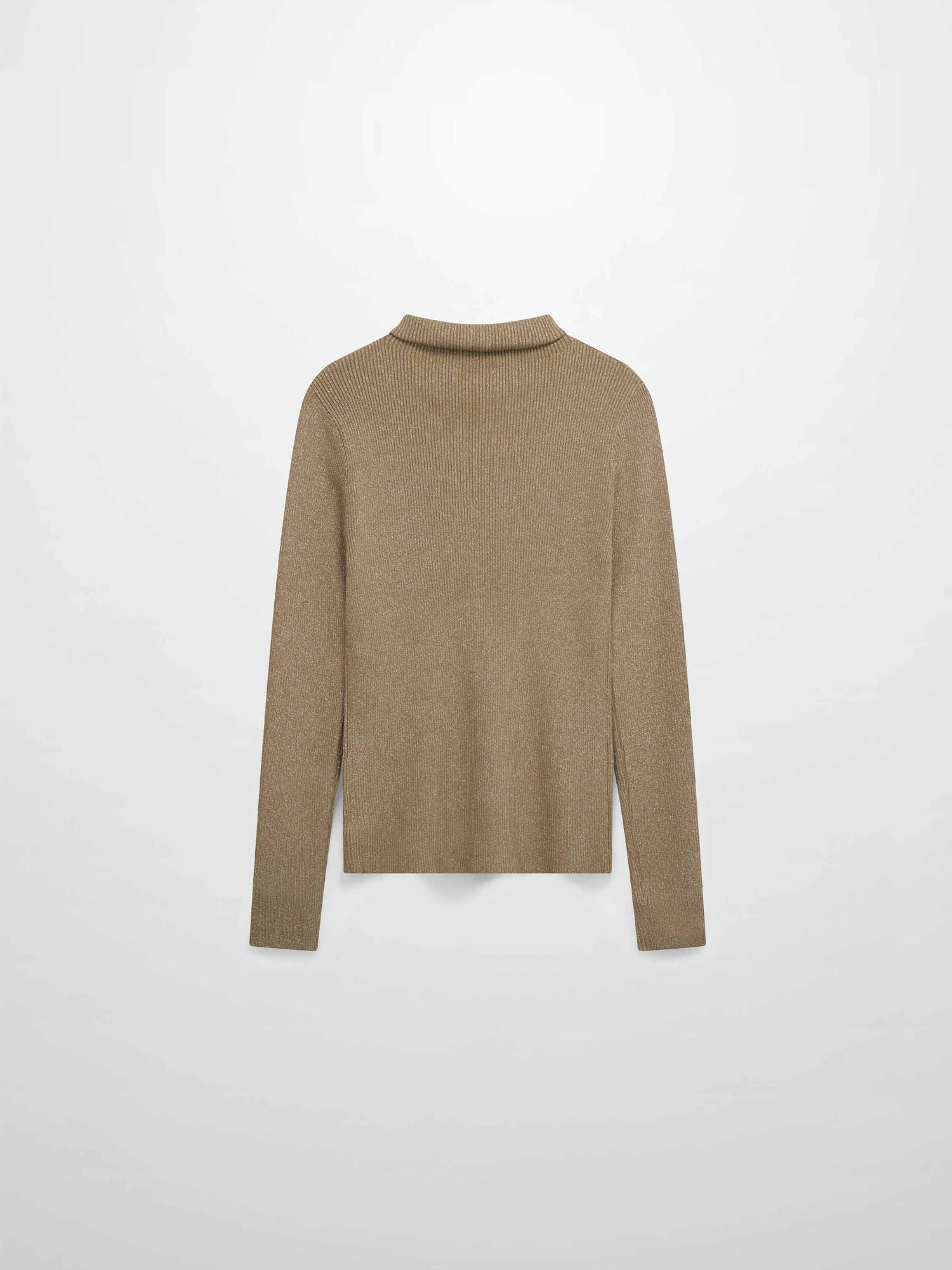Lurex Ribbed Knit Turtleneck-Mocha Mousse