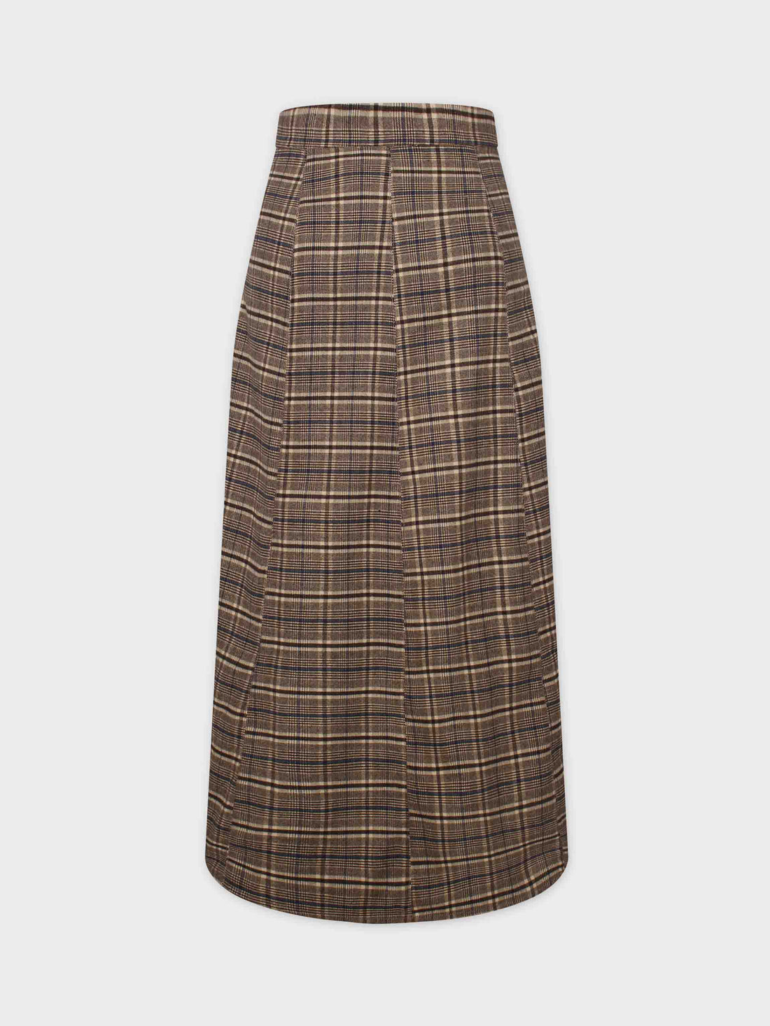 Button Front A-Line Skirt-Brown Plaid