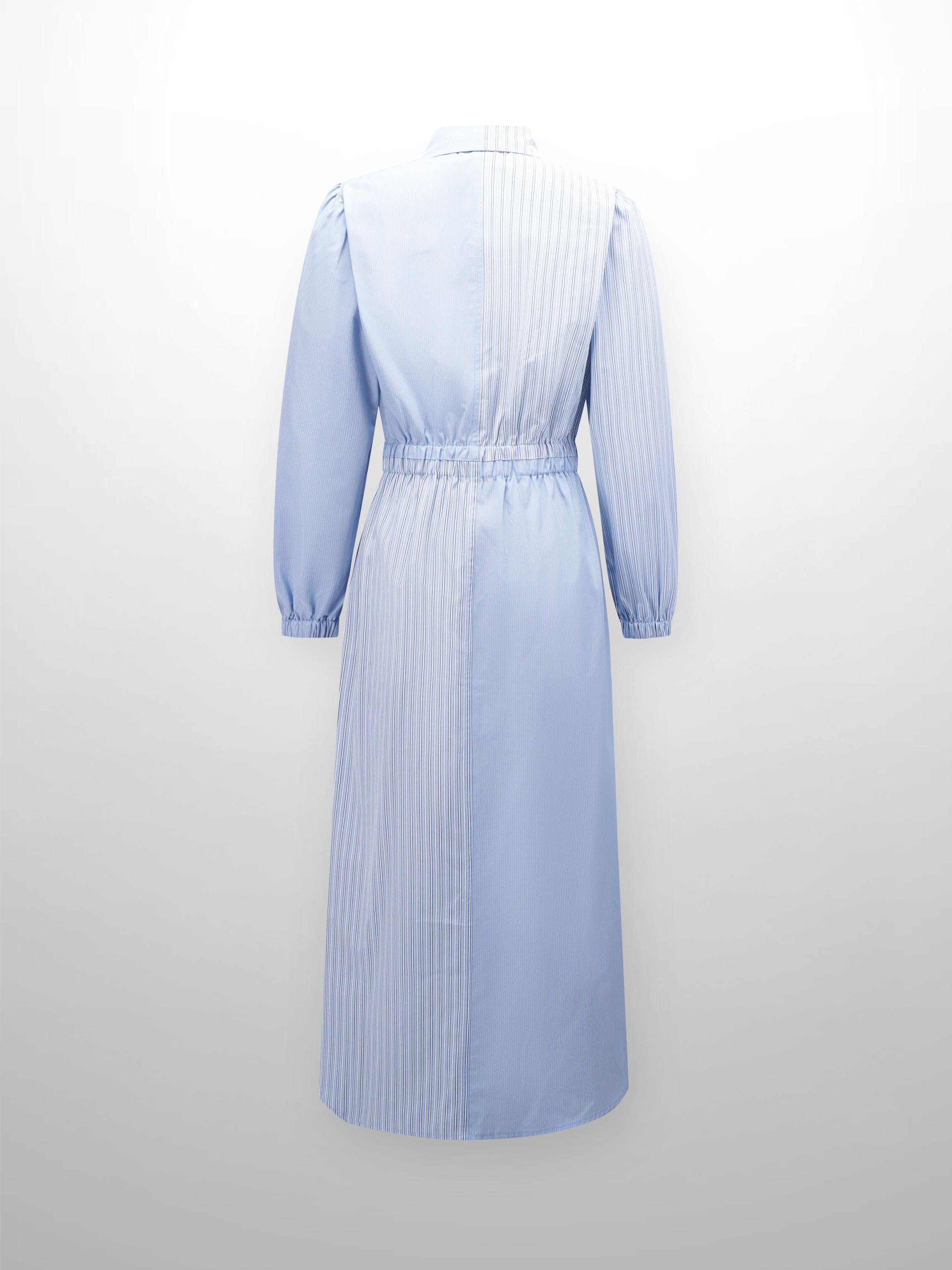 Mix Stripe Elastic Waist Dress-Blue Pinstripe