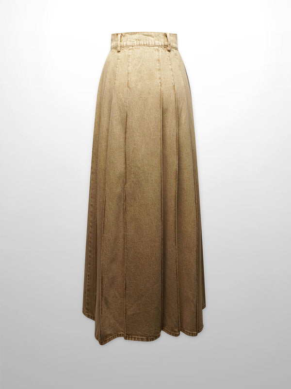 Stitched Pleated Skirt-Tan