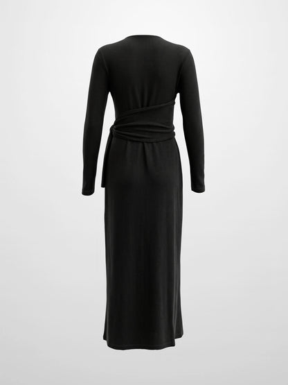 Crossover Knit Maxi Dress - Black