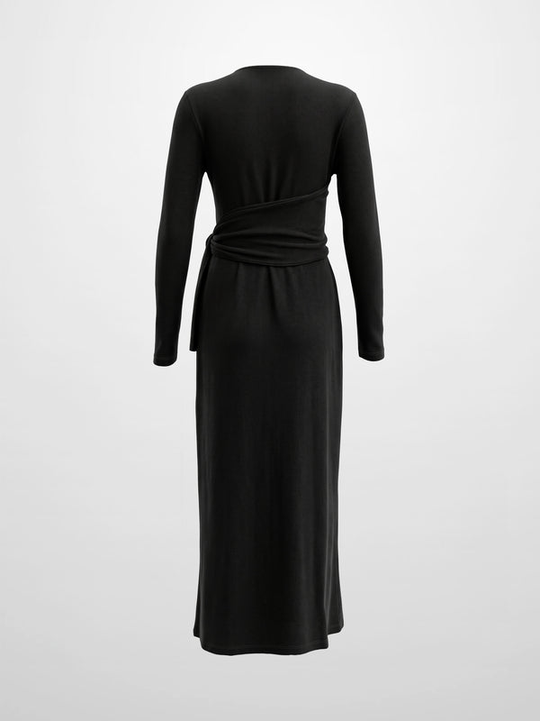 Crossover Knit Maxi Dress - Black