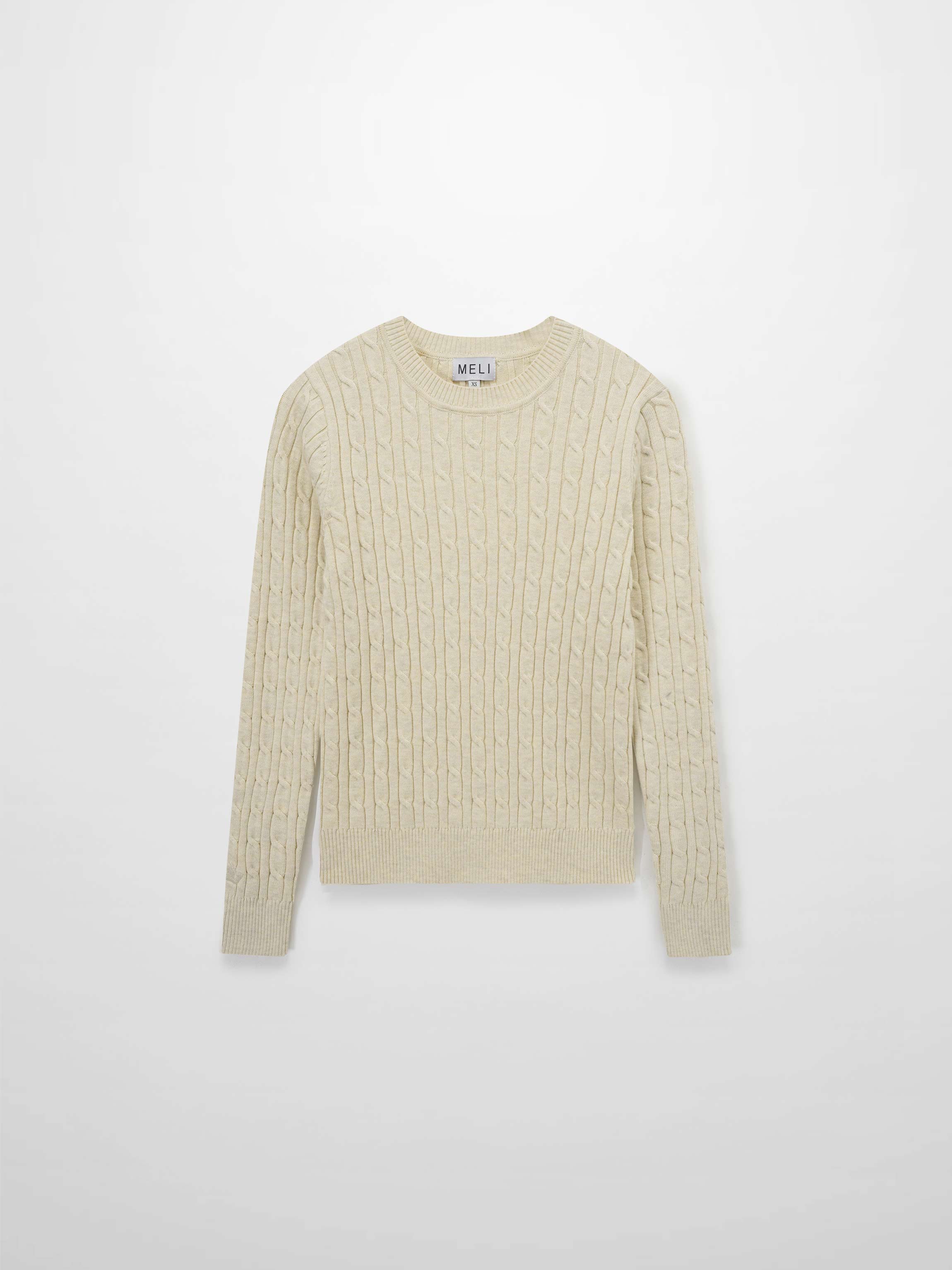 Crew Neck Cable Sweater-Bone