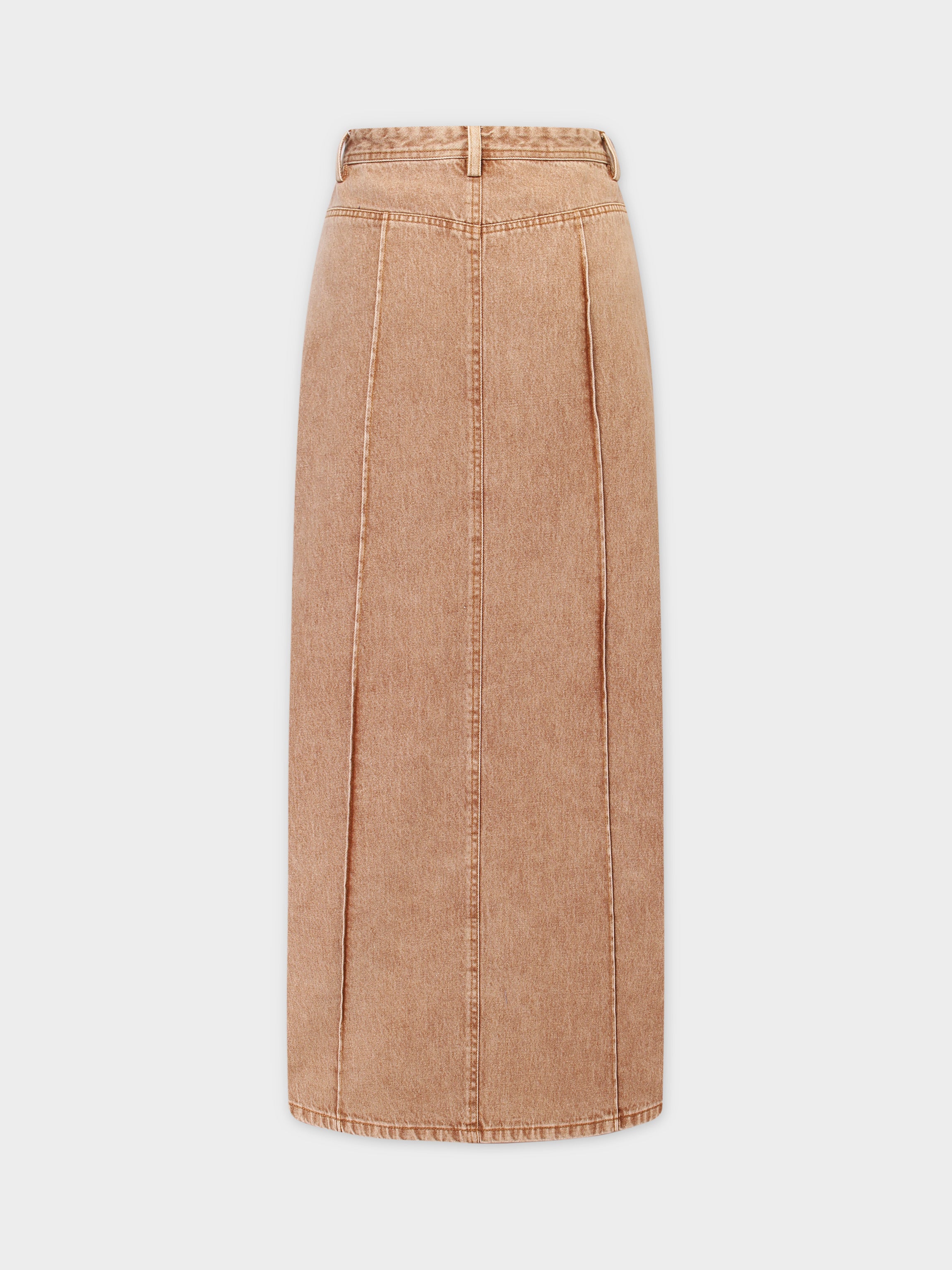 Denim Seamed Skirt-Brown