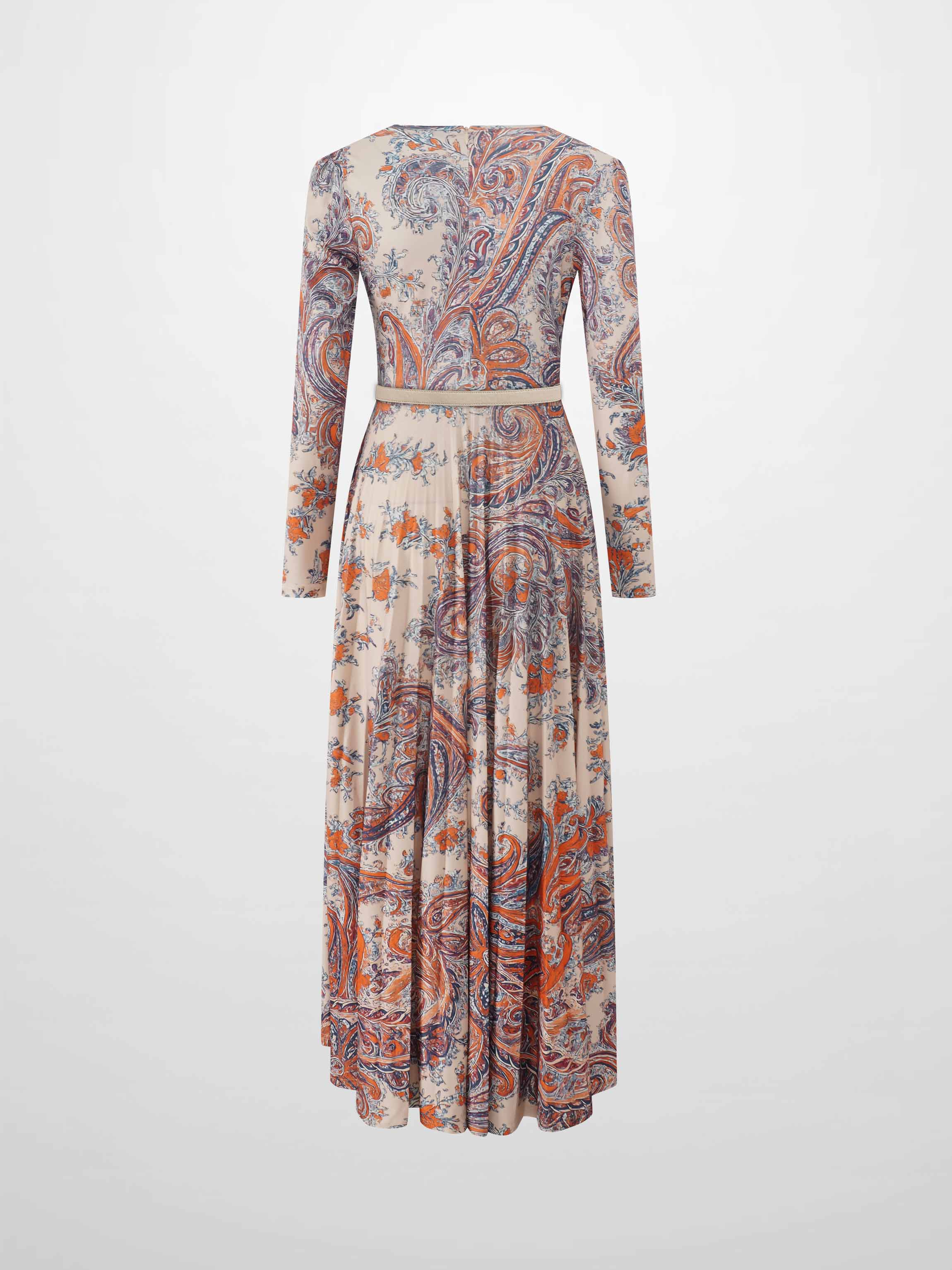 Side Knot Pleat Dress-Paisley