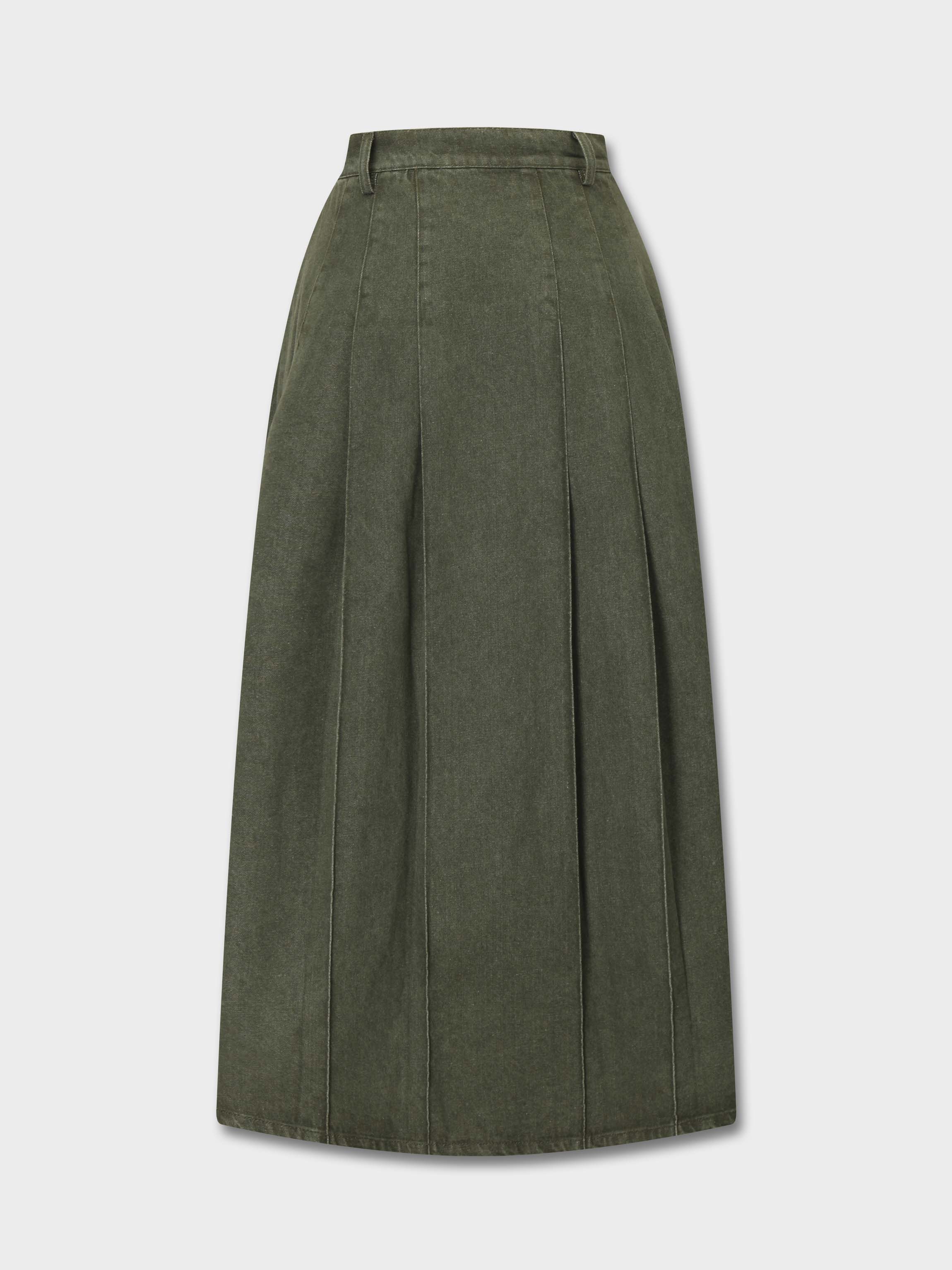 Stitched Pleated Skirt-Olive Green