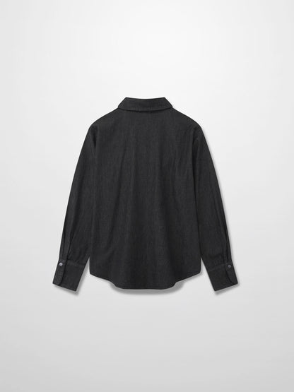 Denim Button Down Blouse-Black