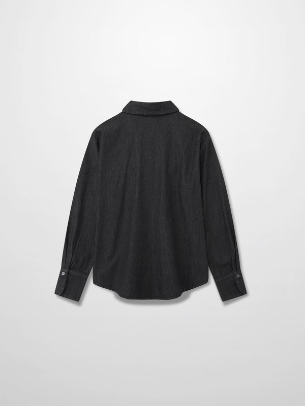 Denim Button Down Blouse-Black