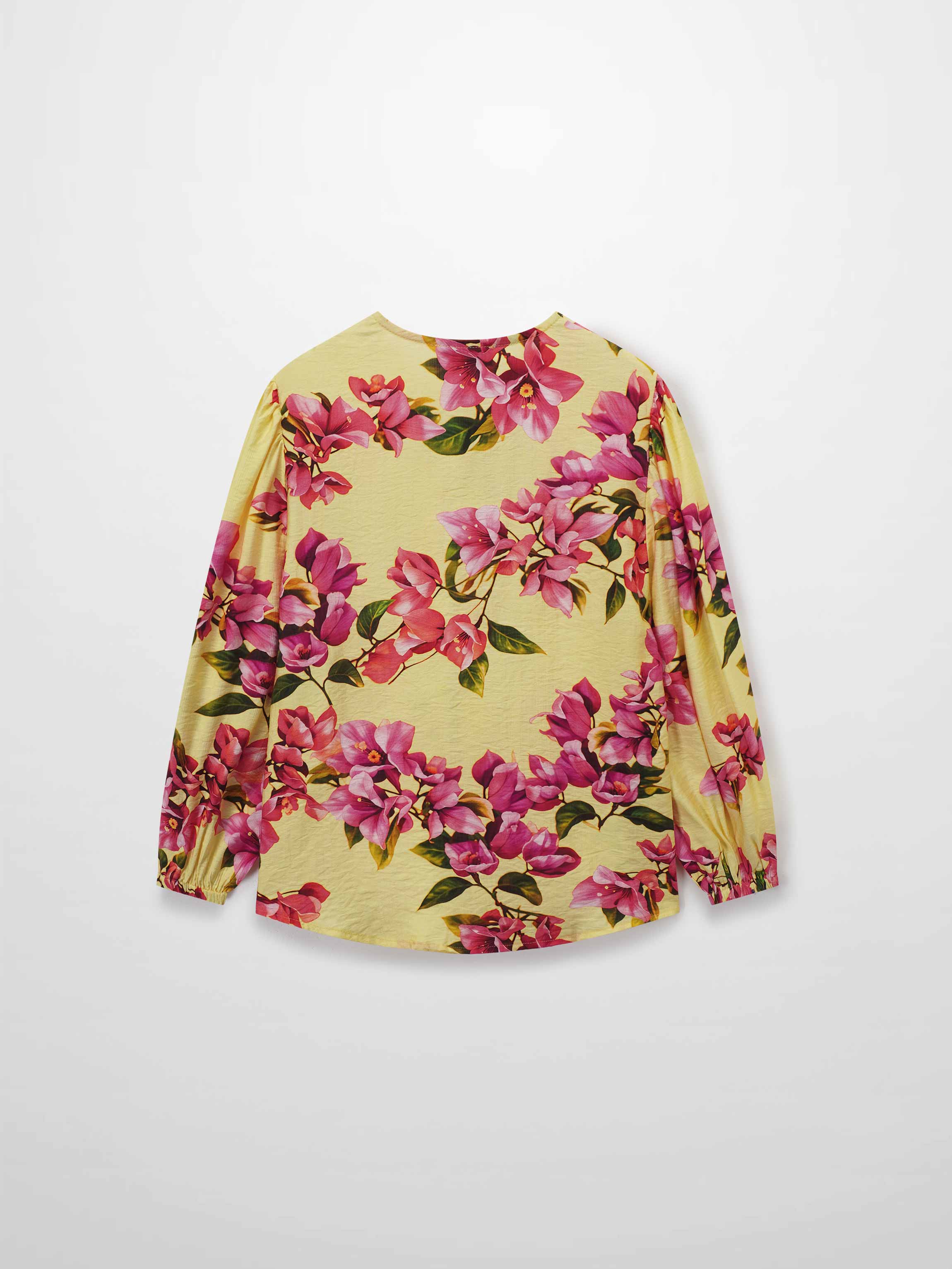 Puff Sleeve Button Down Blouse-Bold Flowers