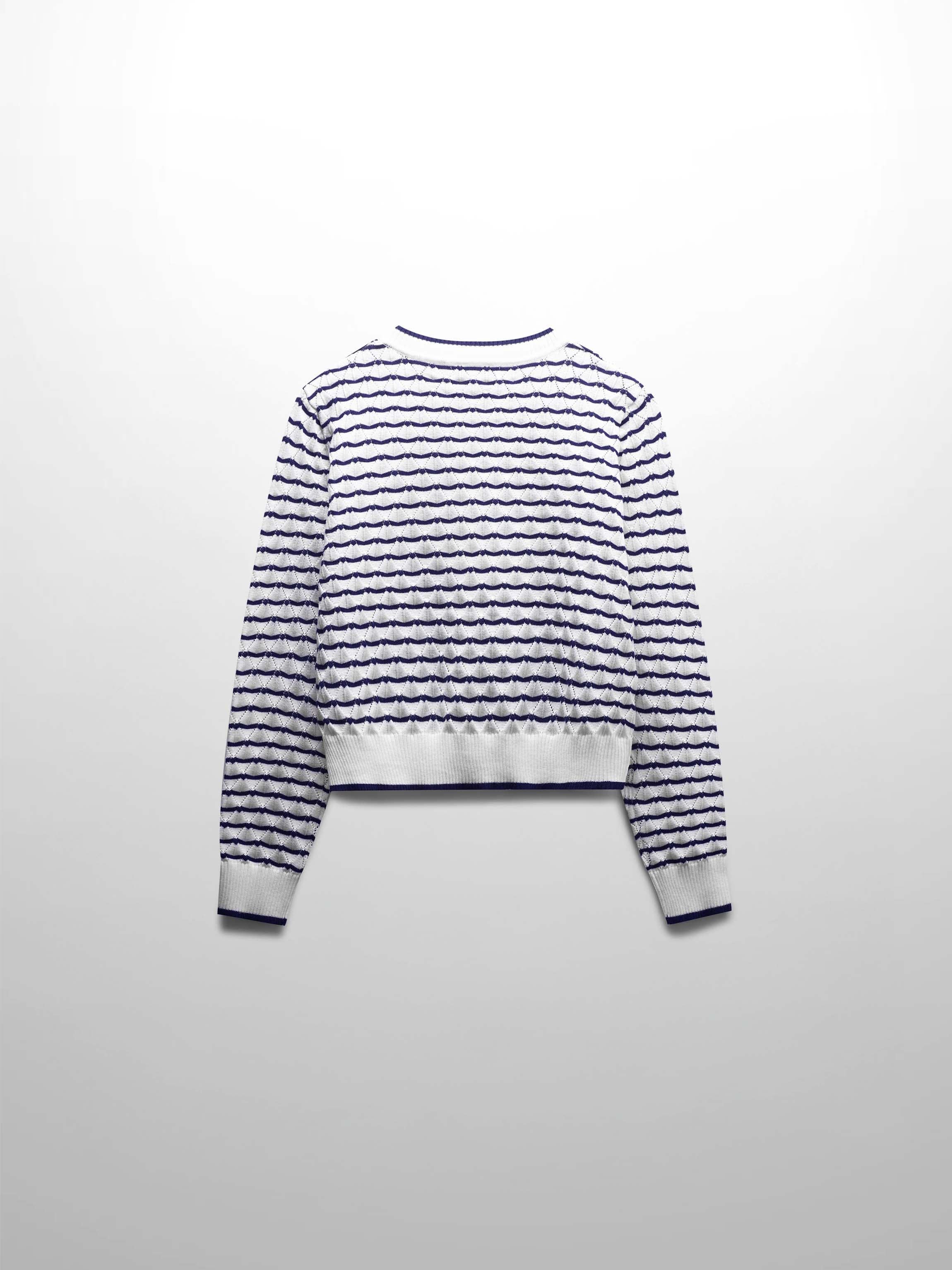 Striped Pointelle Cardigan-Ivory/Navy