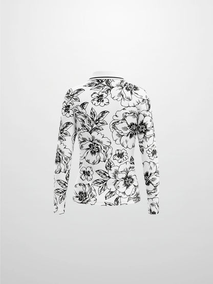 Printed Collar Snap Tee-Sketch Floral