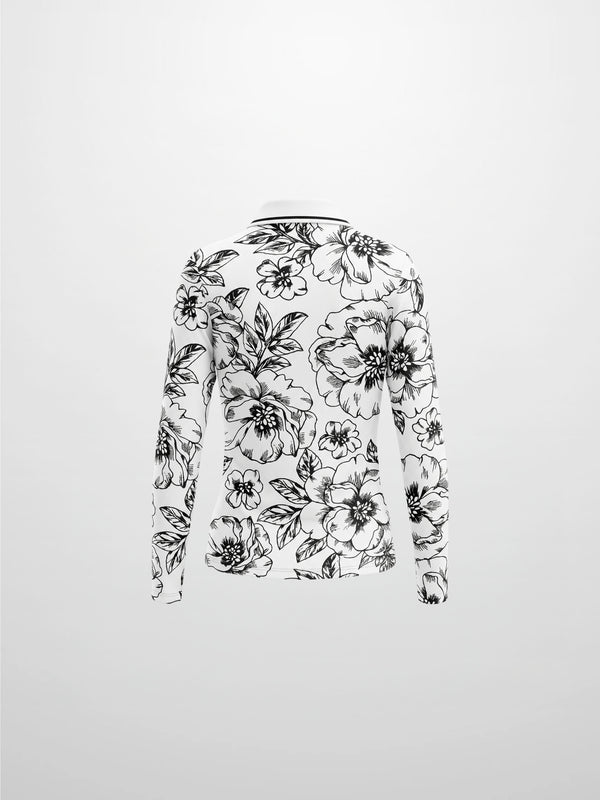 Printed Collar Snap Tee-Sketch Floral