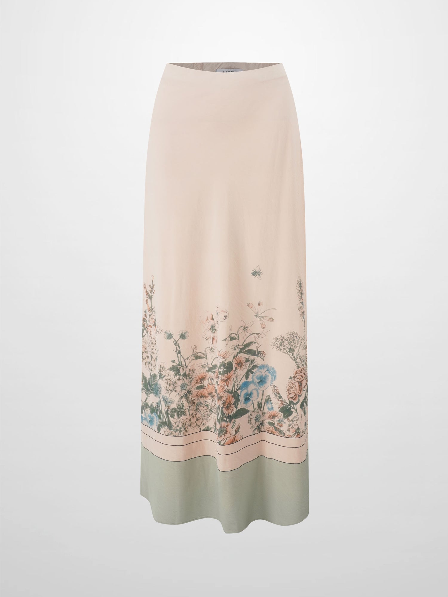 Printed Crinkle Slip Skirt-Flower Border