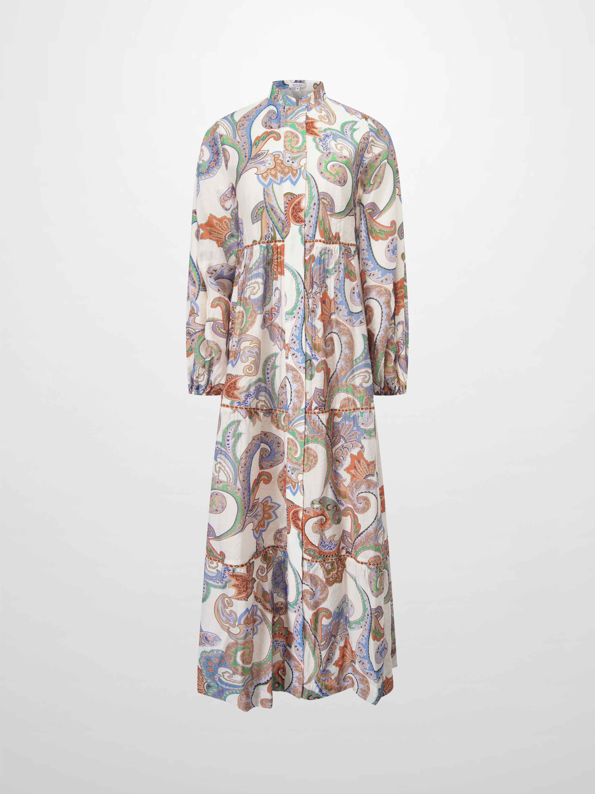 Peasant Belted Dress-Paisley Floral