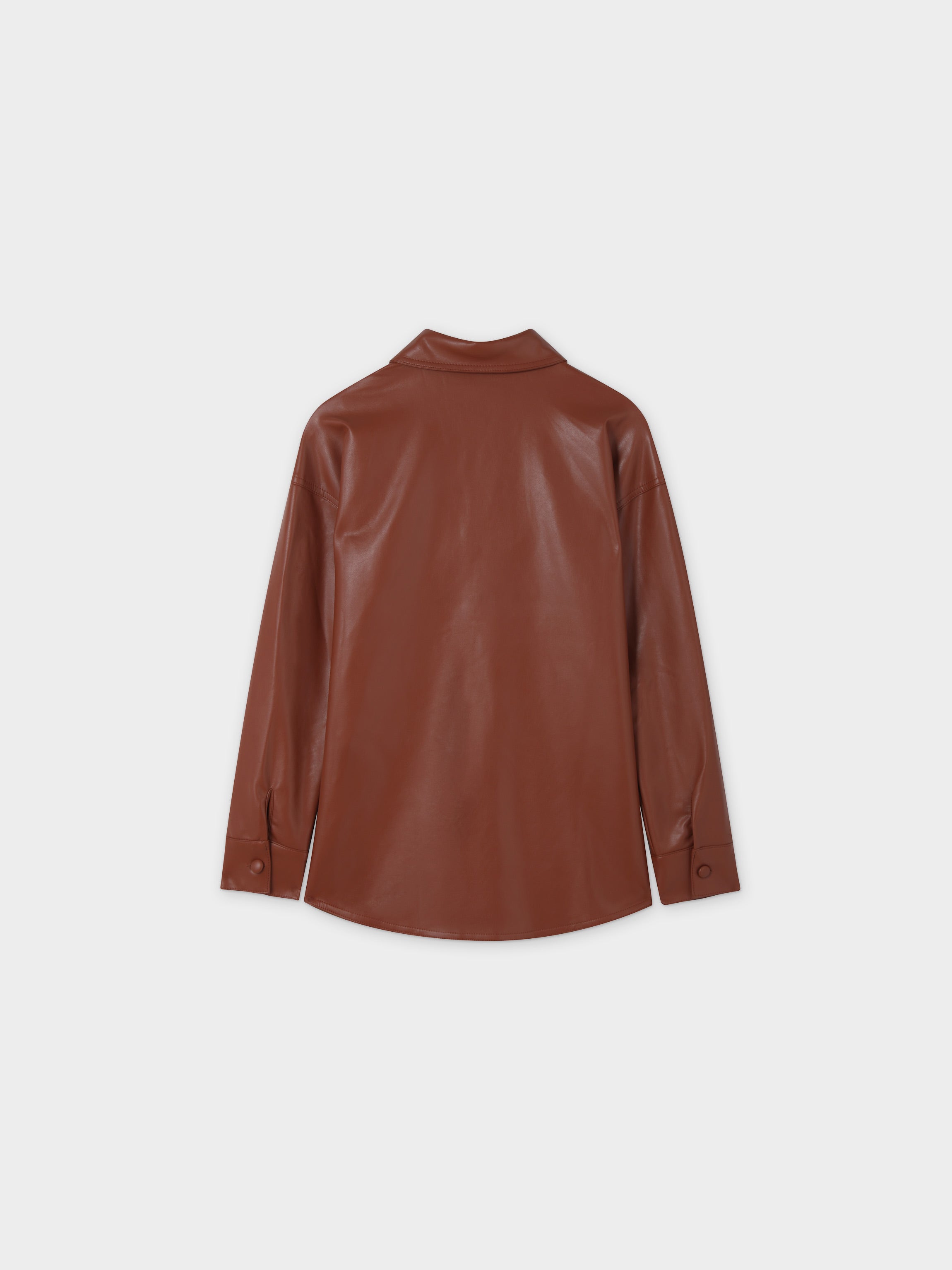 Snap Down Shacket-Cognac Leather