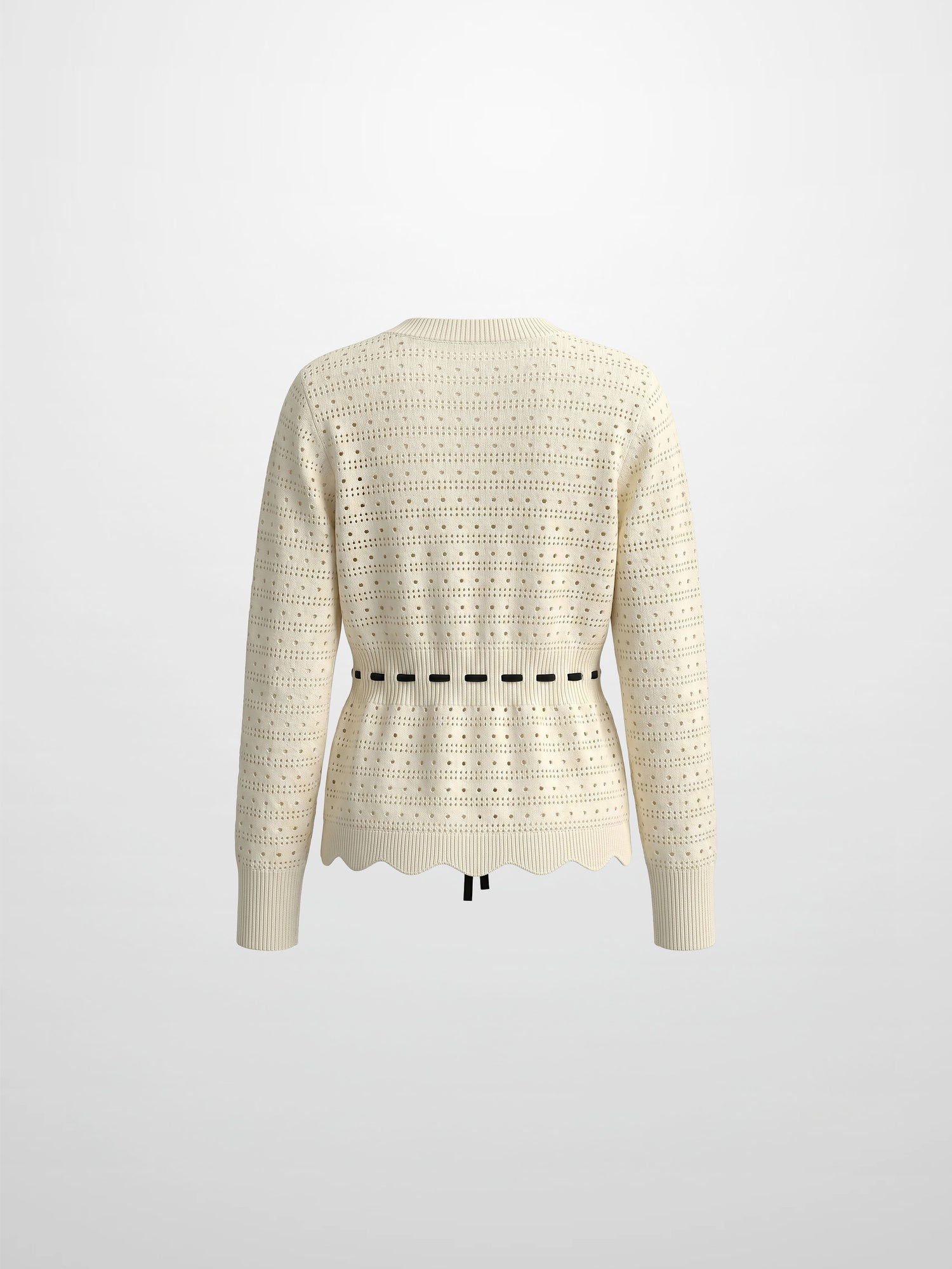 Drawstring Crochet Sweater-Cream
