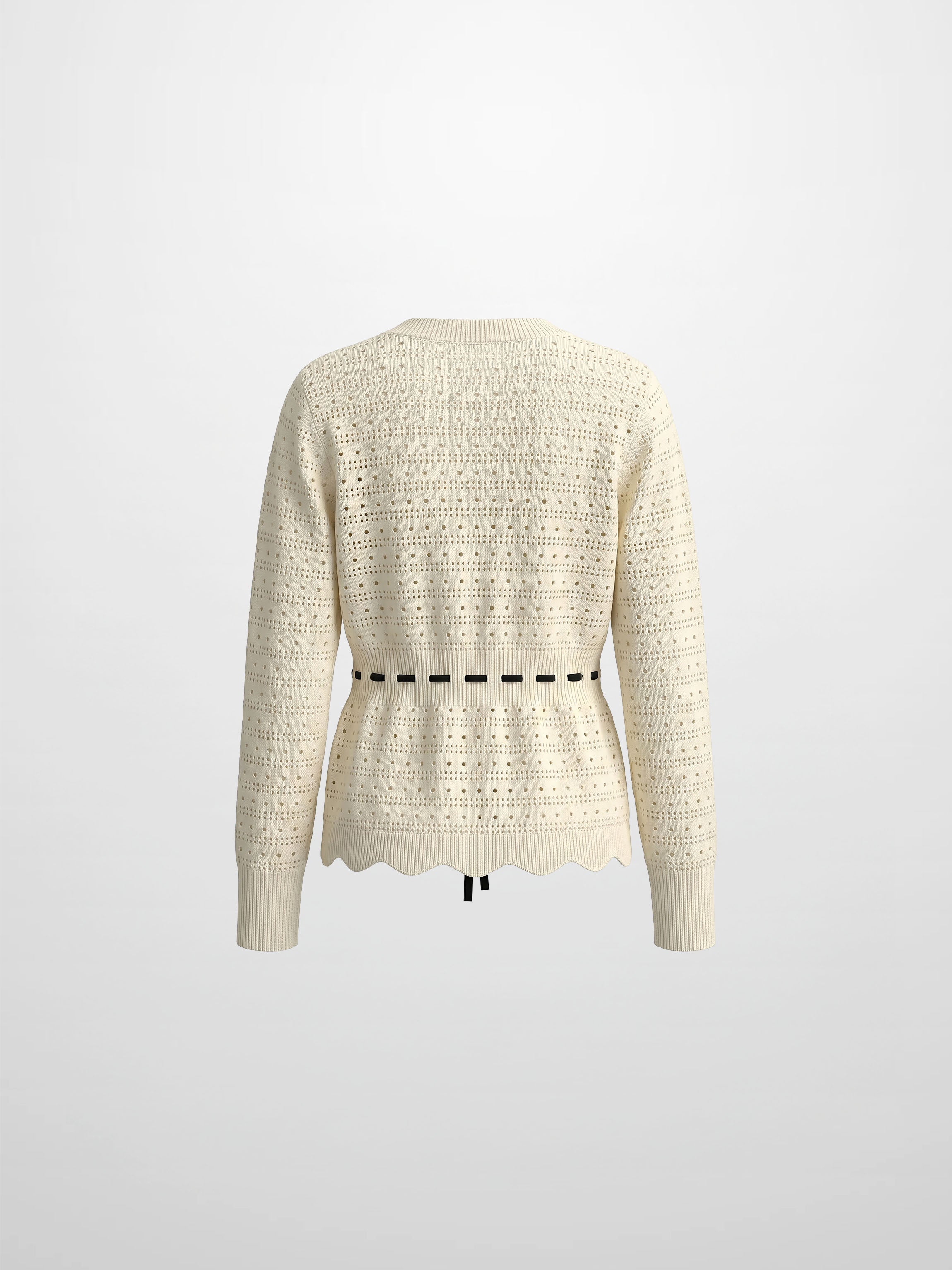 Drawstring Crochet Sweater-Cream