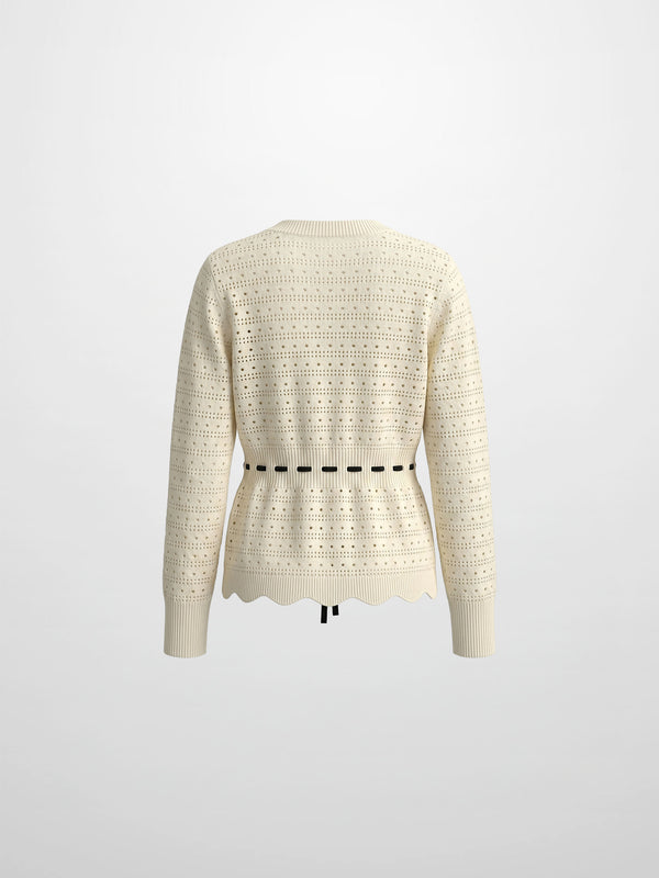 Drawstring Crochet Sweater-Cream