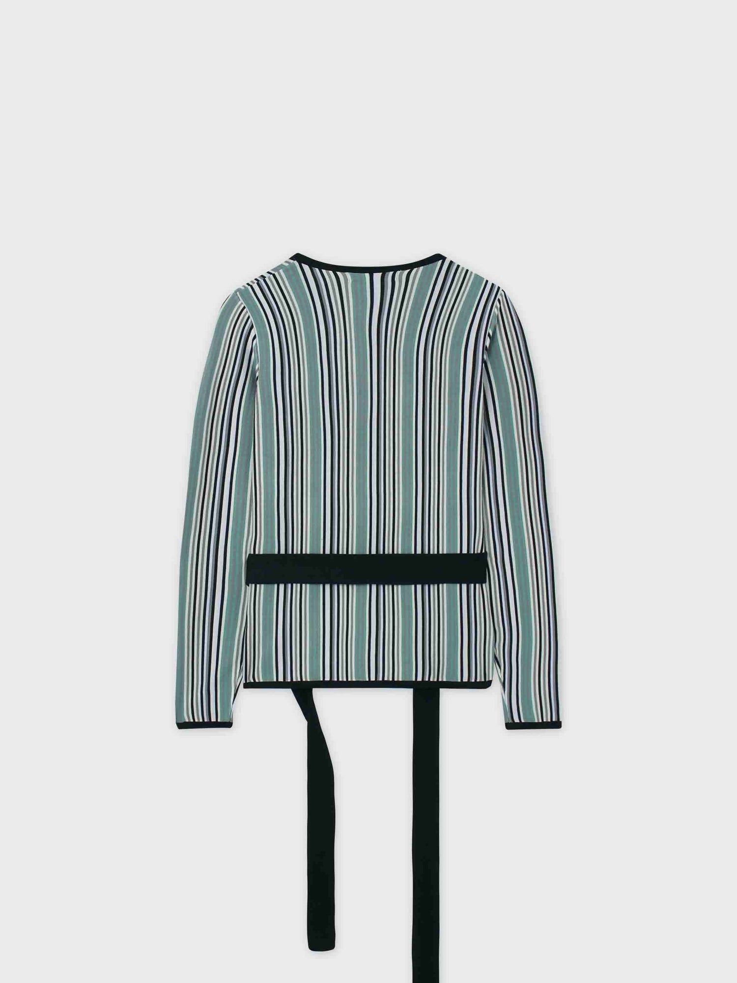 Silky Knit Wrap Sweater-Teal Stripe