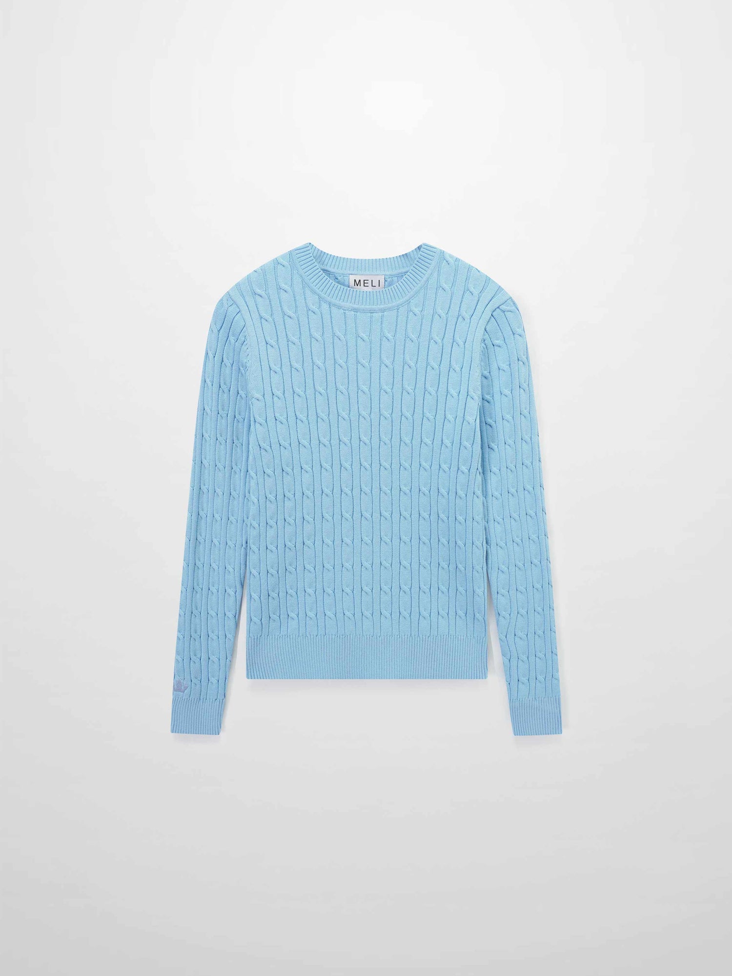 Crew Neck Cable Sweater-Light Blue