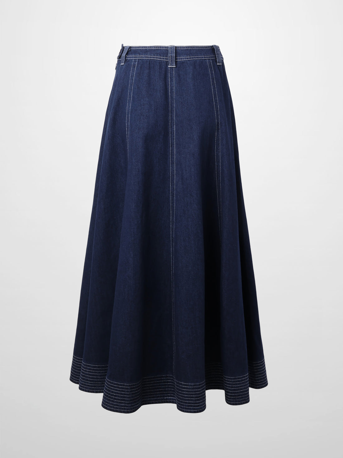 Seamed Bottom Stitched Denim Skirt-Dark Blue