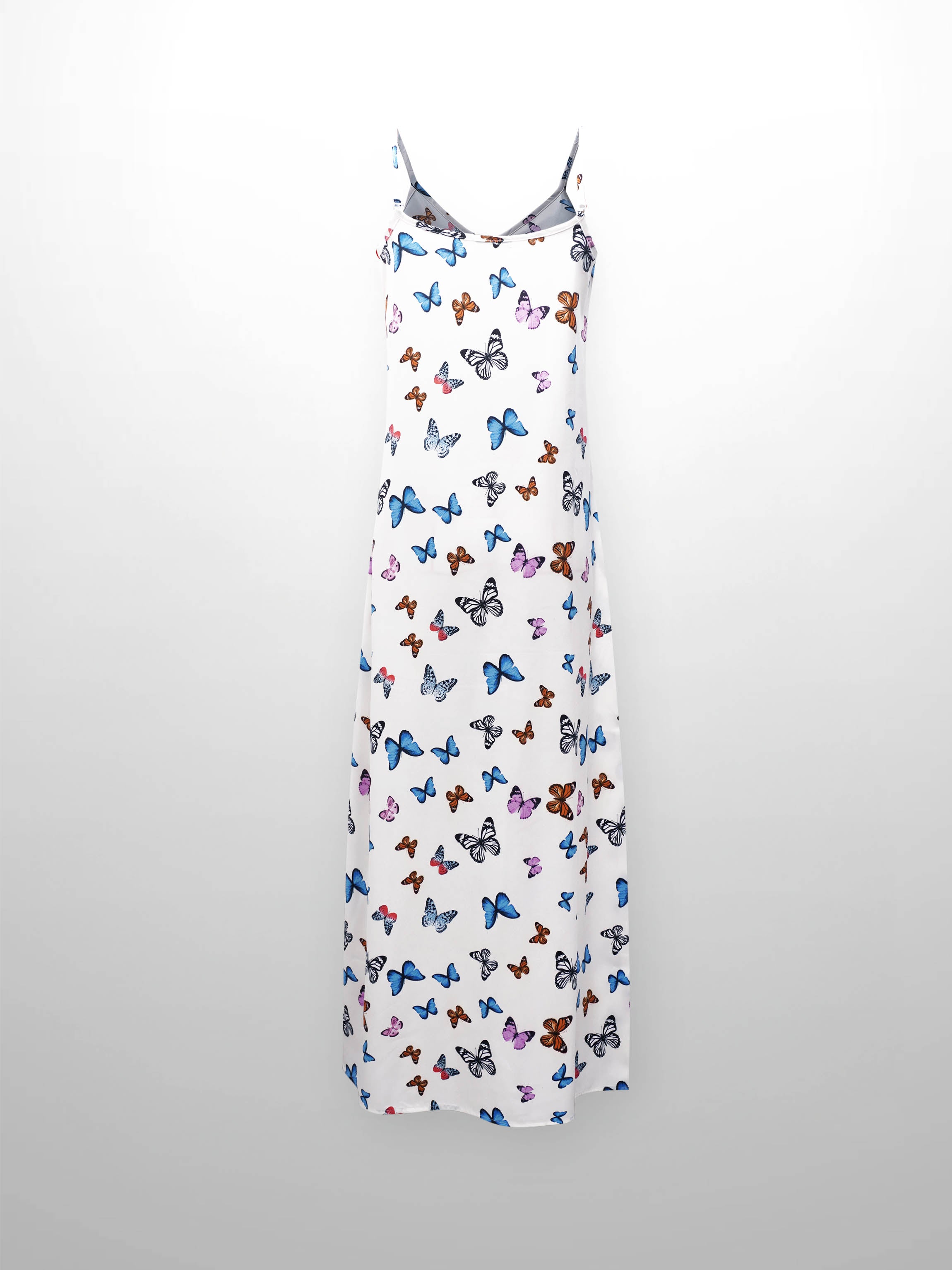 A-Line V Neck Slip Dress-White Butterfly