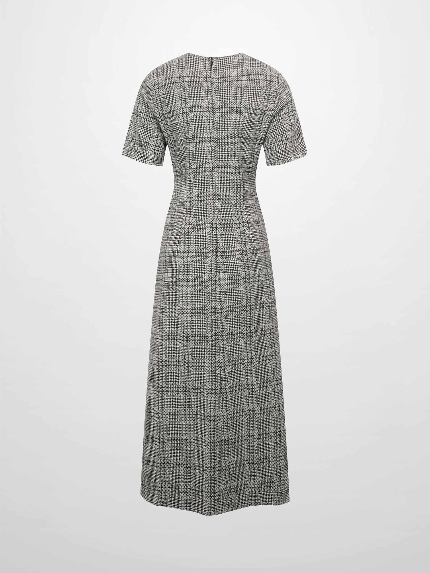 Front Pleat Square Neck Dress-Black/White Plaid