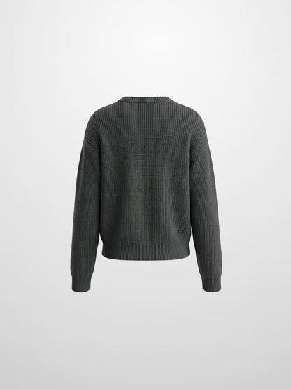 Embroidered Bow Sweater - Grey/Burgundy