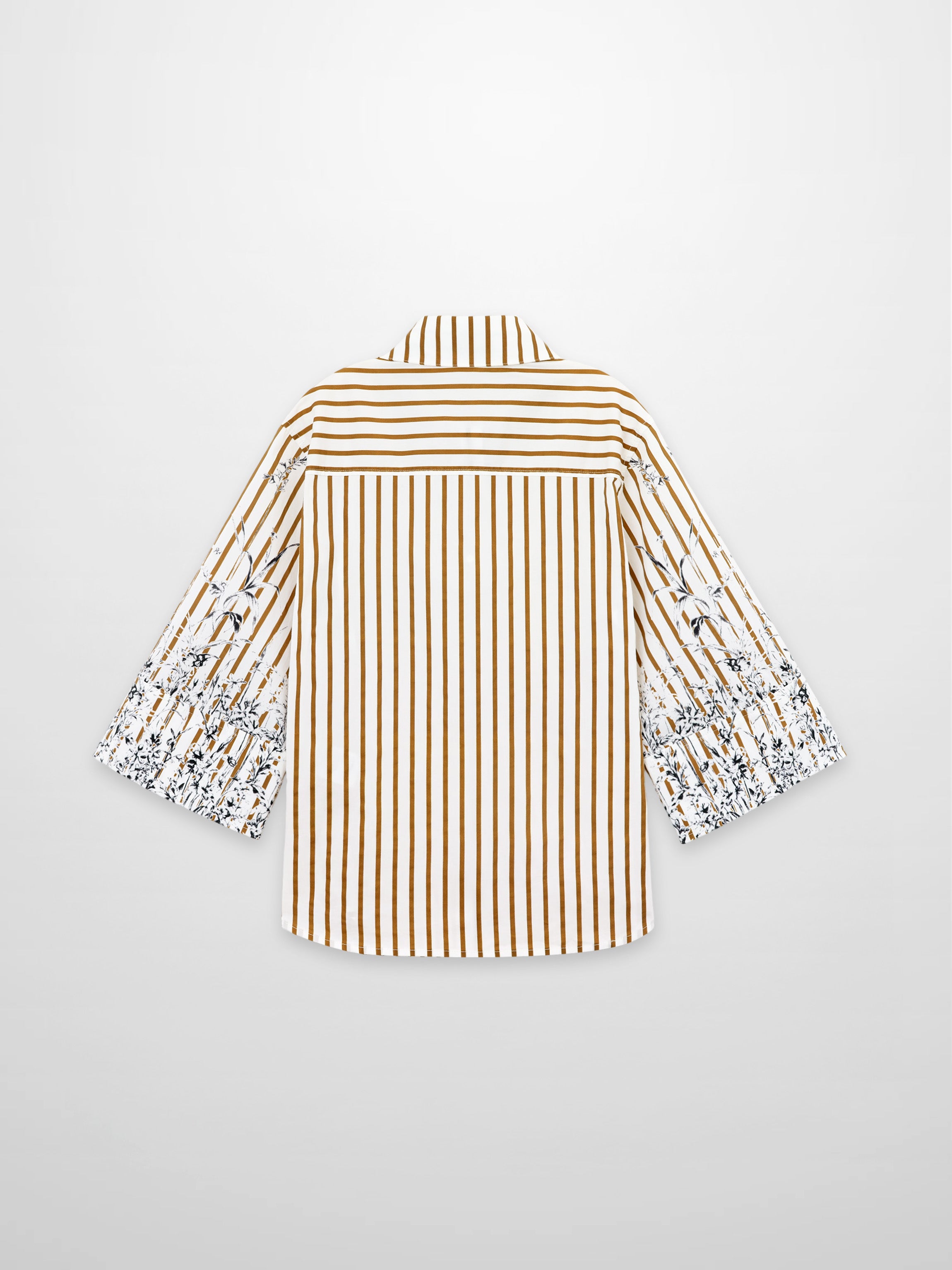 3/4 Sleeve Printed Blouse-Cream/Brown Stripe