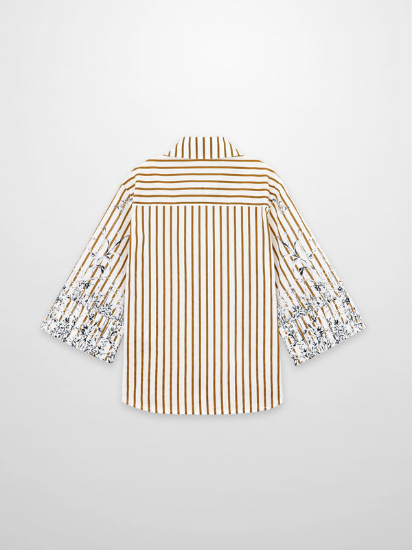 3/4 Sleeve Printed Blouse-Cream/Brown Stripe