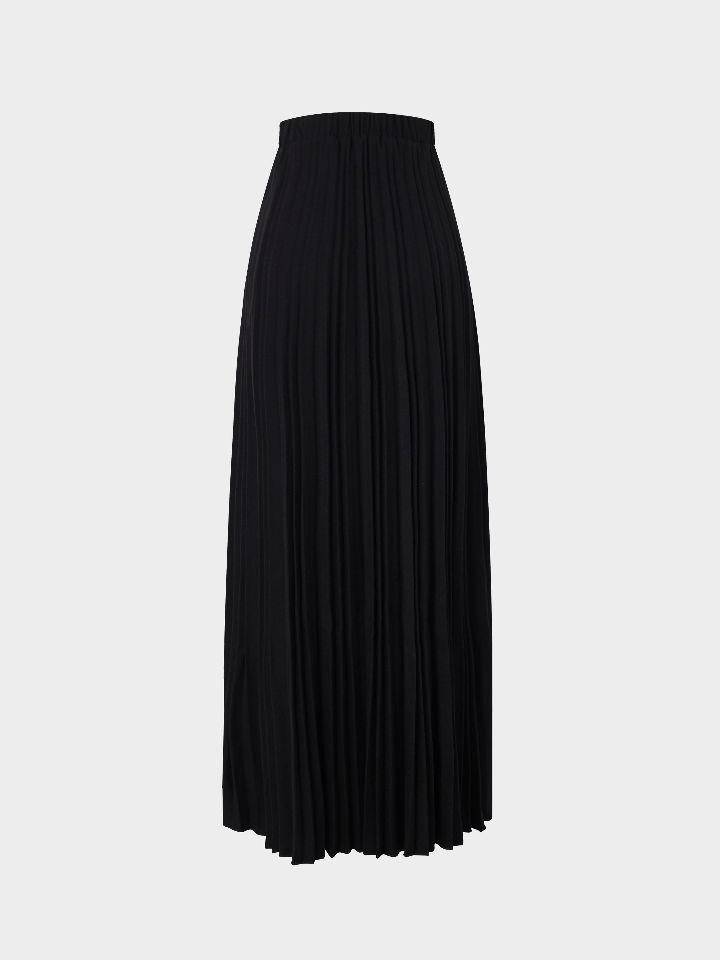 Wool Pleated Skirt-Black