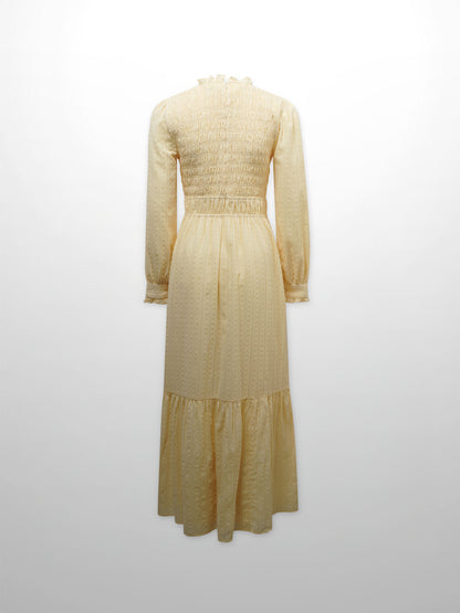 Swiss Dot Ruched Top Dress-Creamy Yellow