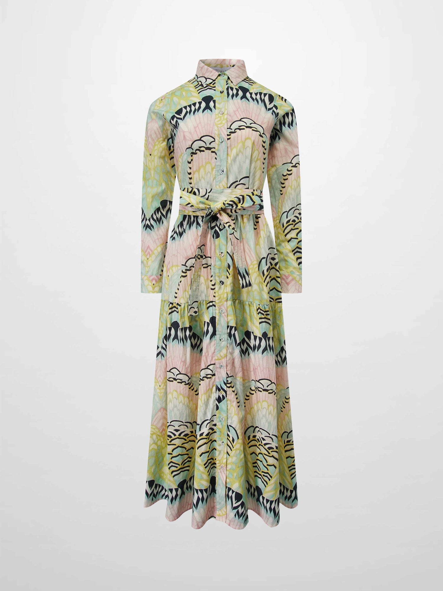 Printed Cotton Belted Shirtdress-Pastel Cloud