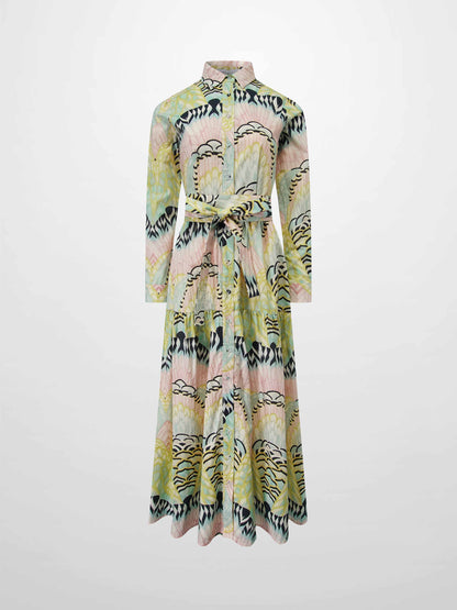 Printed Cotton Belted Shirtdress-Pastel Cloud