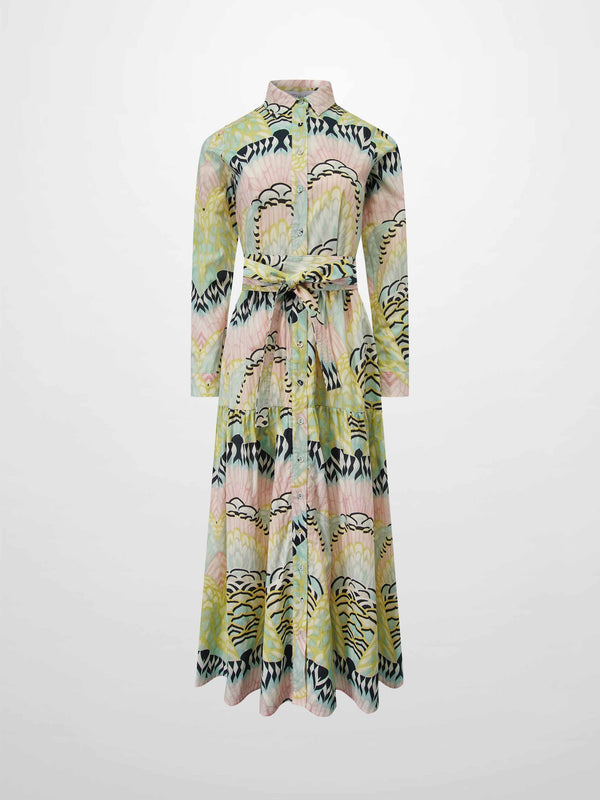 Printed Cotton Belted Shirtdress-Pastel Cloud