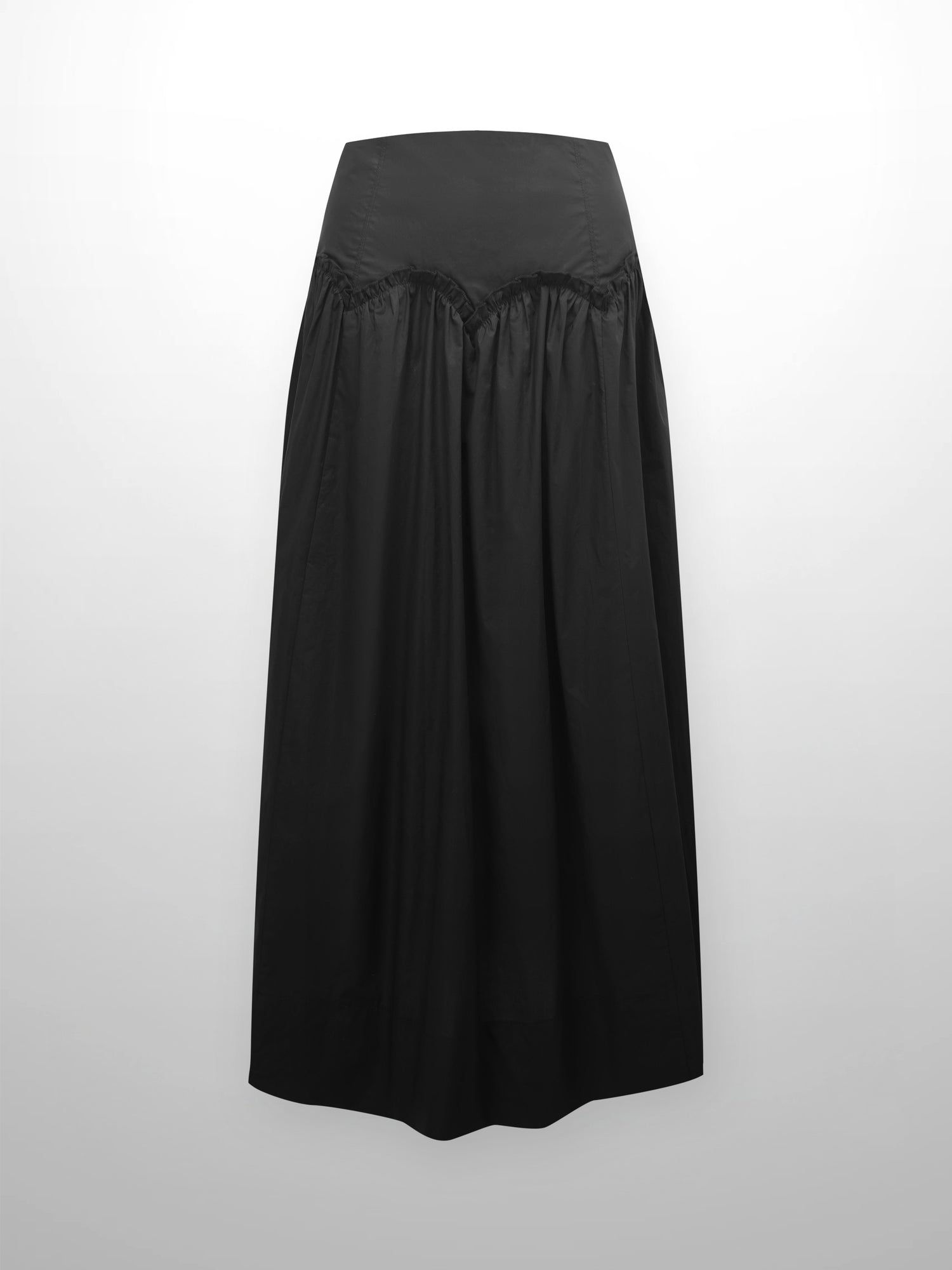 Yoke Ruffle Skirt-Black