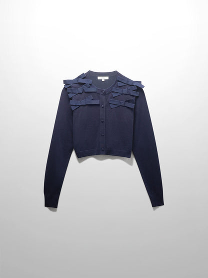 Cropped Bow Cardigan-Navy