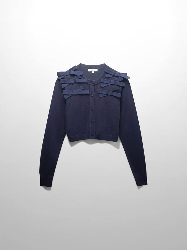 Cropped Bow Cardigan-Navy