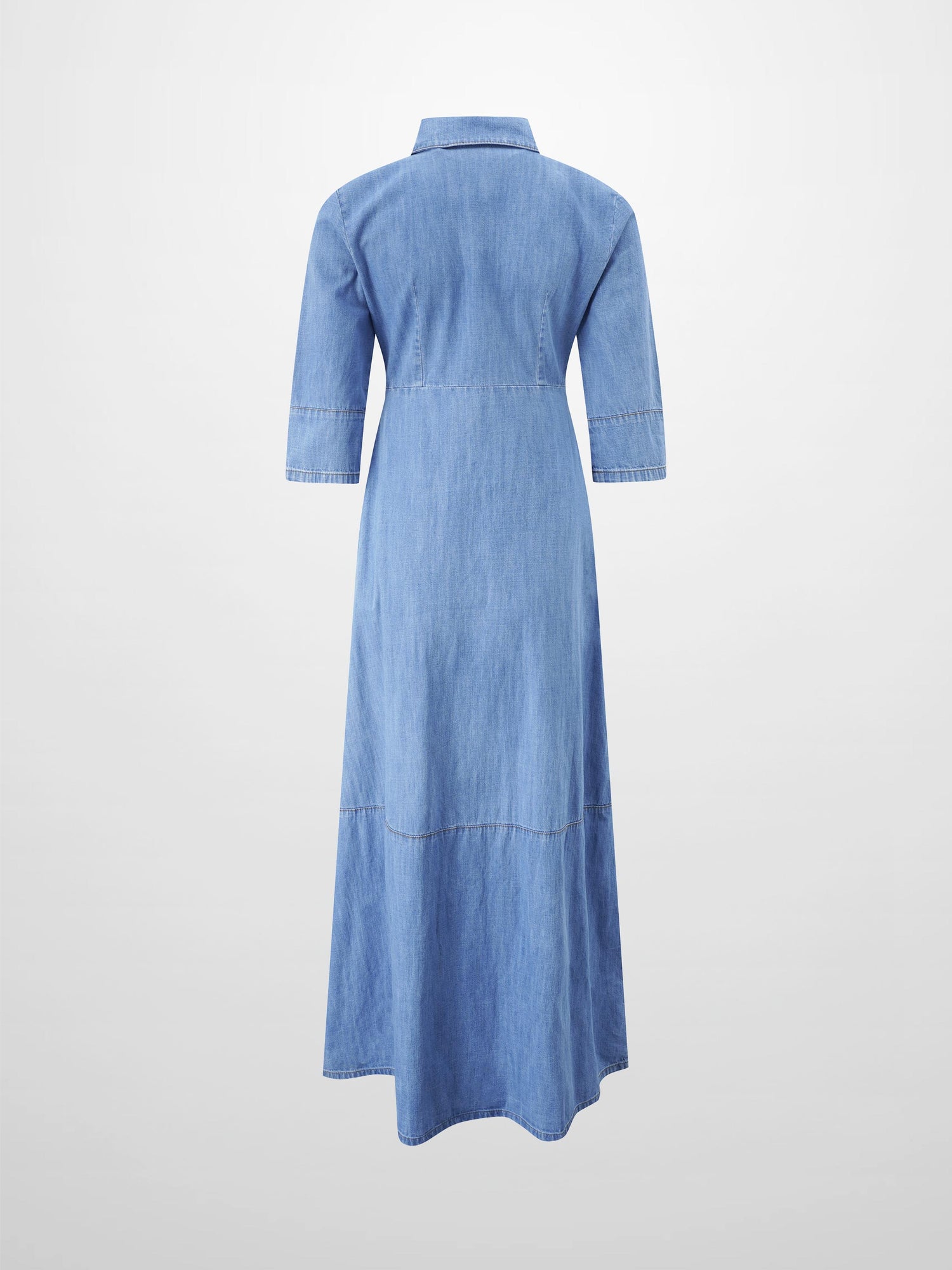 Waisted Lightweight Denim Dress-Blue
