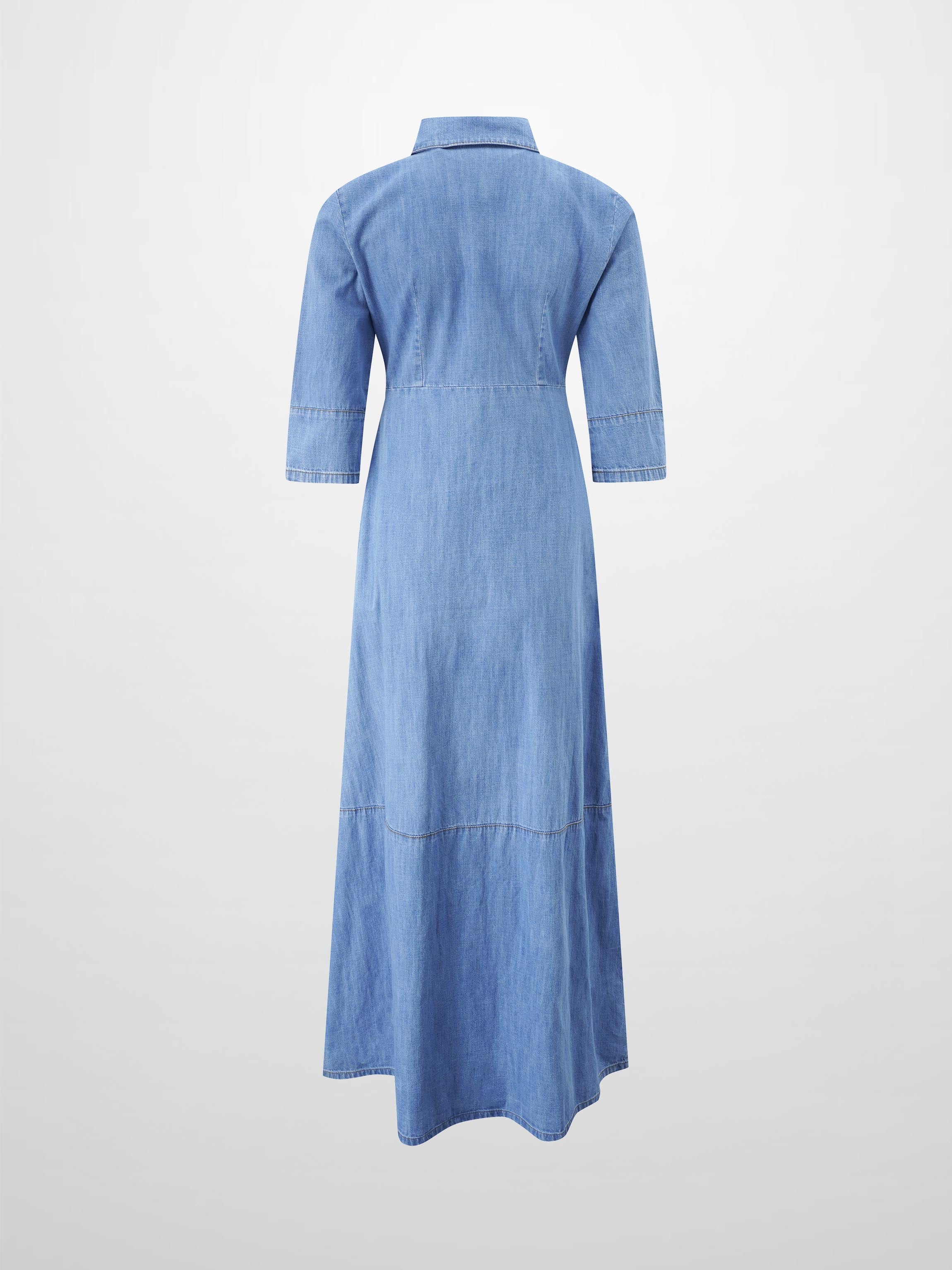 Waisted Lightweight Denim Dress-Blue