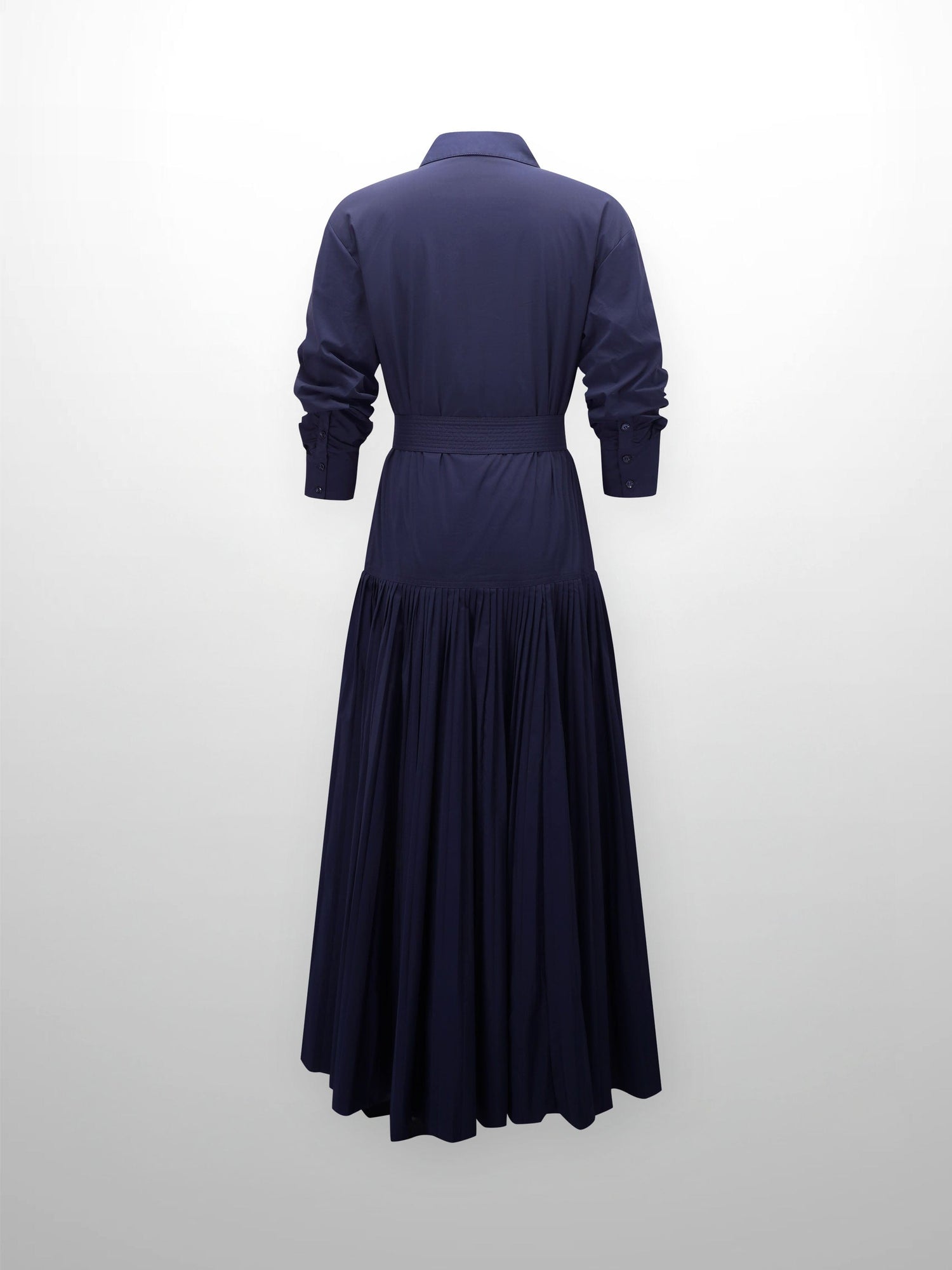 Drop Waist Pintuck Pleat Cotton Dress-Navy