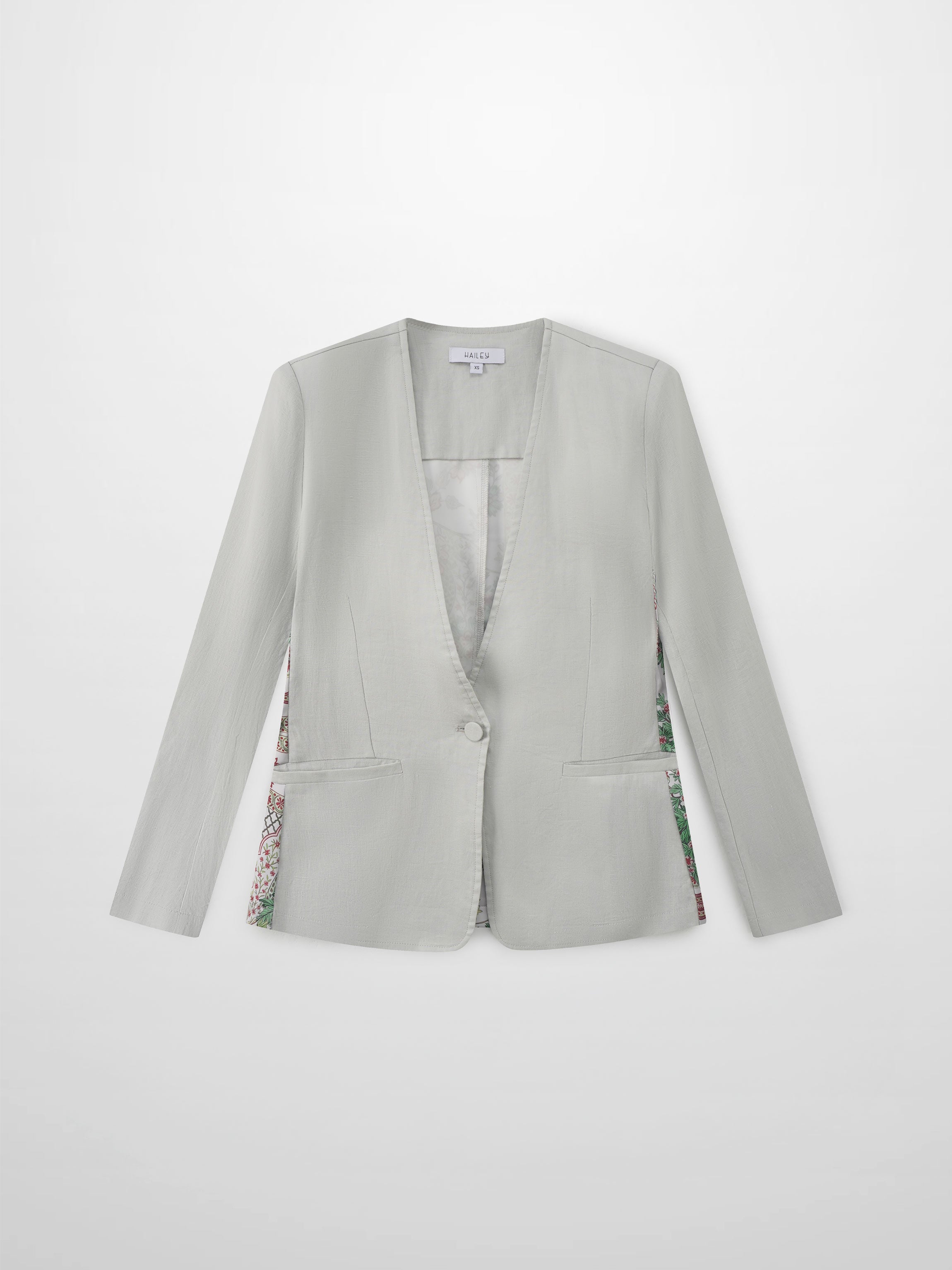 Silky Back Printed Blazer-Grey/Multi Color