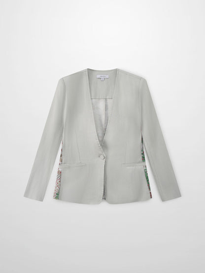 Silky Back Printed Blazer-Grey/Multi Color