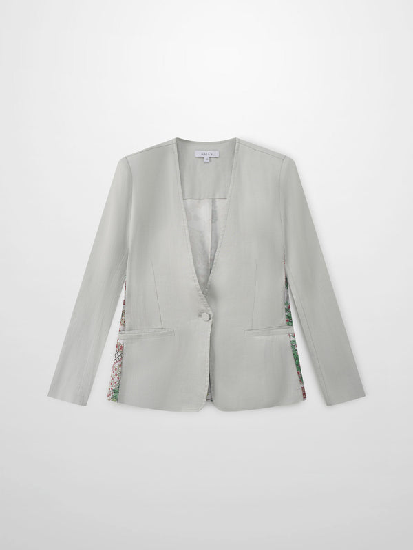 Silky Back Printed Blazer-Grey/Multi Color