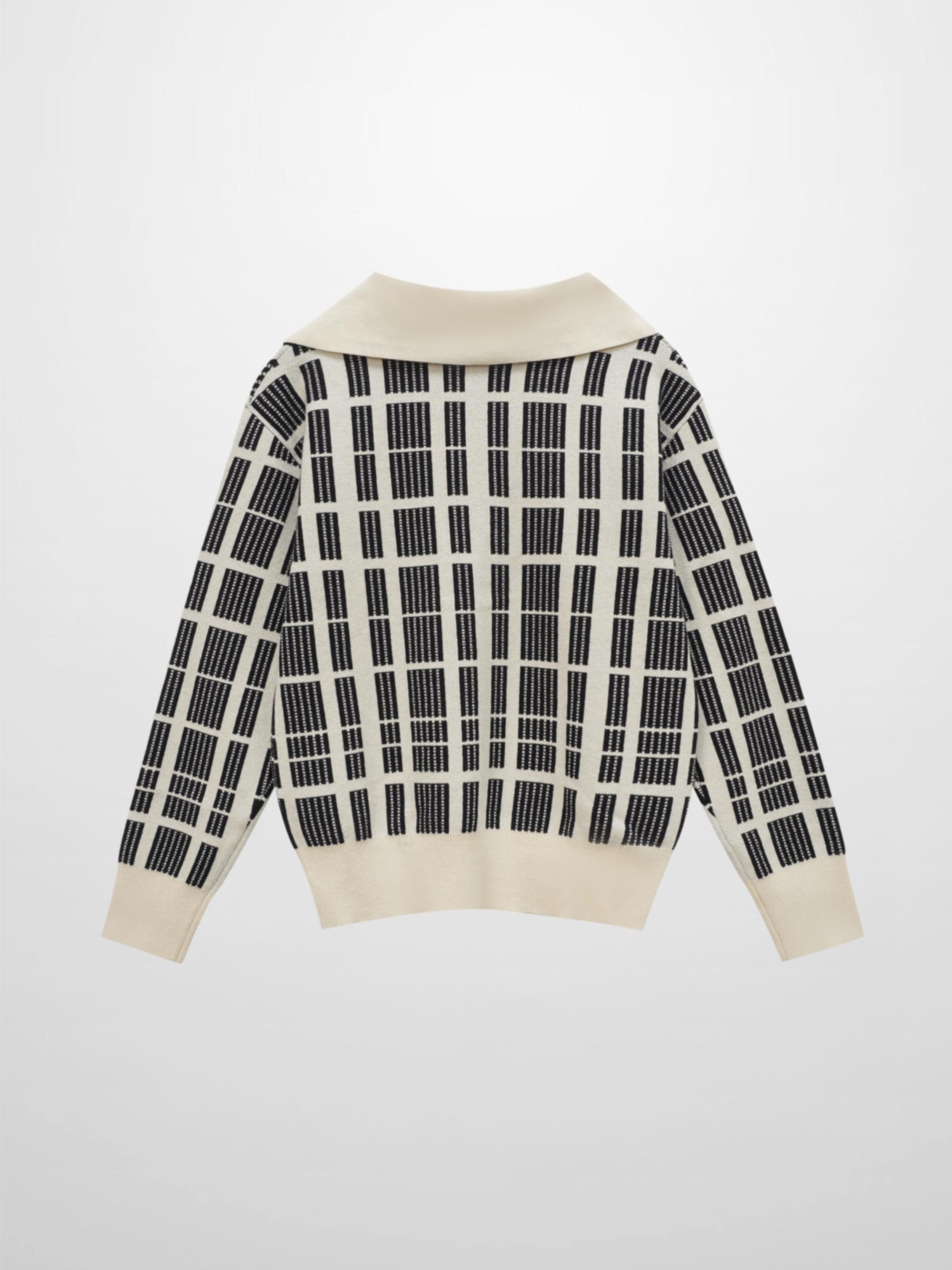 Half Zip Shawl Collar Sweater-Cream/Black